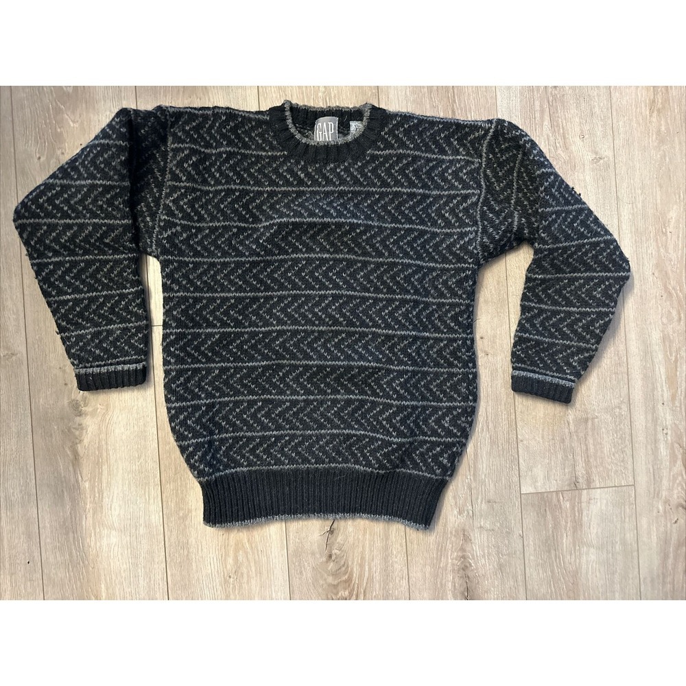 Vintage Gap Sweater Wool Flecked Crew Neck Black Gray Men's  Small Y2K 100% Wool